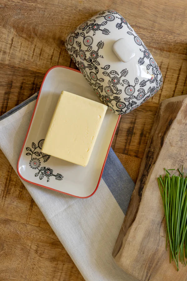 Tranquillo Butter Dish Black/White Floral