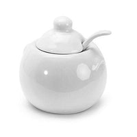Sugar Bowl with Lid and Spoon White Porcelain