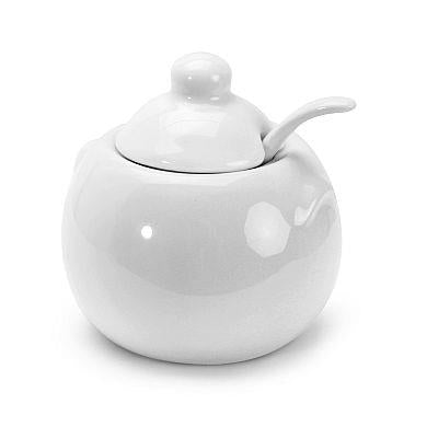 Sugar Bowl with Lid and Spoon White Porcelain