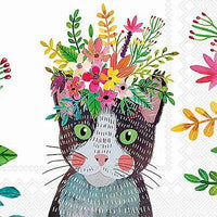 Paper Napkins Beverage Floral Cat